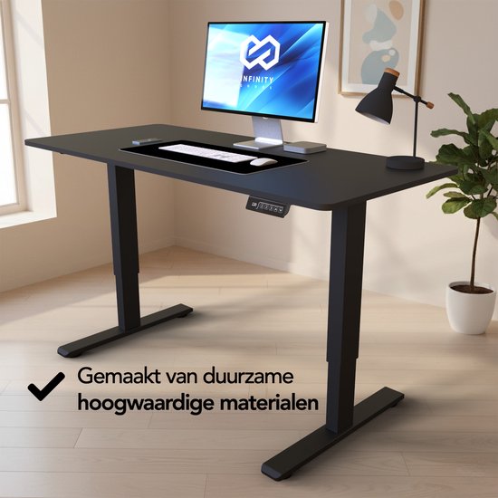 Bureau assis-debout Infinity Goods à réglage électrique - 140 x 60 cm - Fonction mémoire - Noir