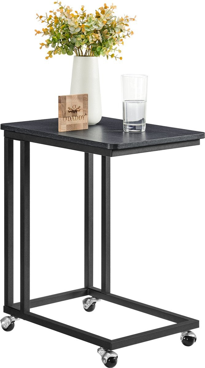 O'DADDY® Table d'appoint - tables d'appoint - table d'appoint en métal et bois - table d'appoint - tables basses - table d'appoint noire - table de chevet à roulettes - table d'appoint à roulettes - table d'appoint - tables d'appoint à roulettes - 50 x 35