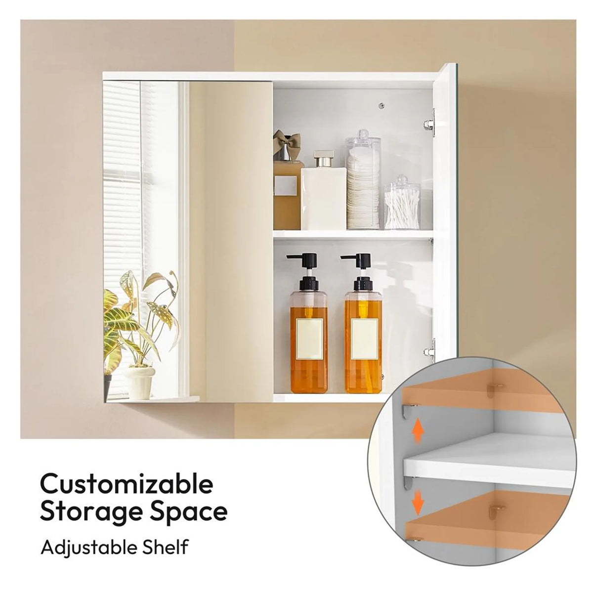 Yaheetech : élégante armoire de salle de bains avec miroir, 63 x 15 x 60 cm – Blanc frais – MDF et verre