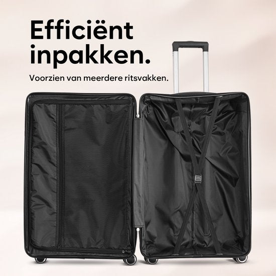 SKYCASES Travelin' Charm - Valise de voyage moyenne 24 pouces - Serrure numérique - 41x24x69 cm - 68L - Légère, imperméable et durable - Noir