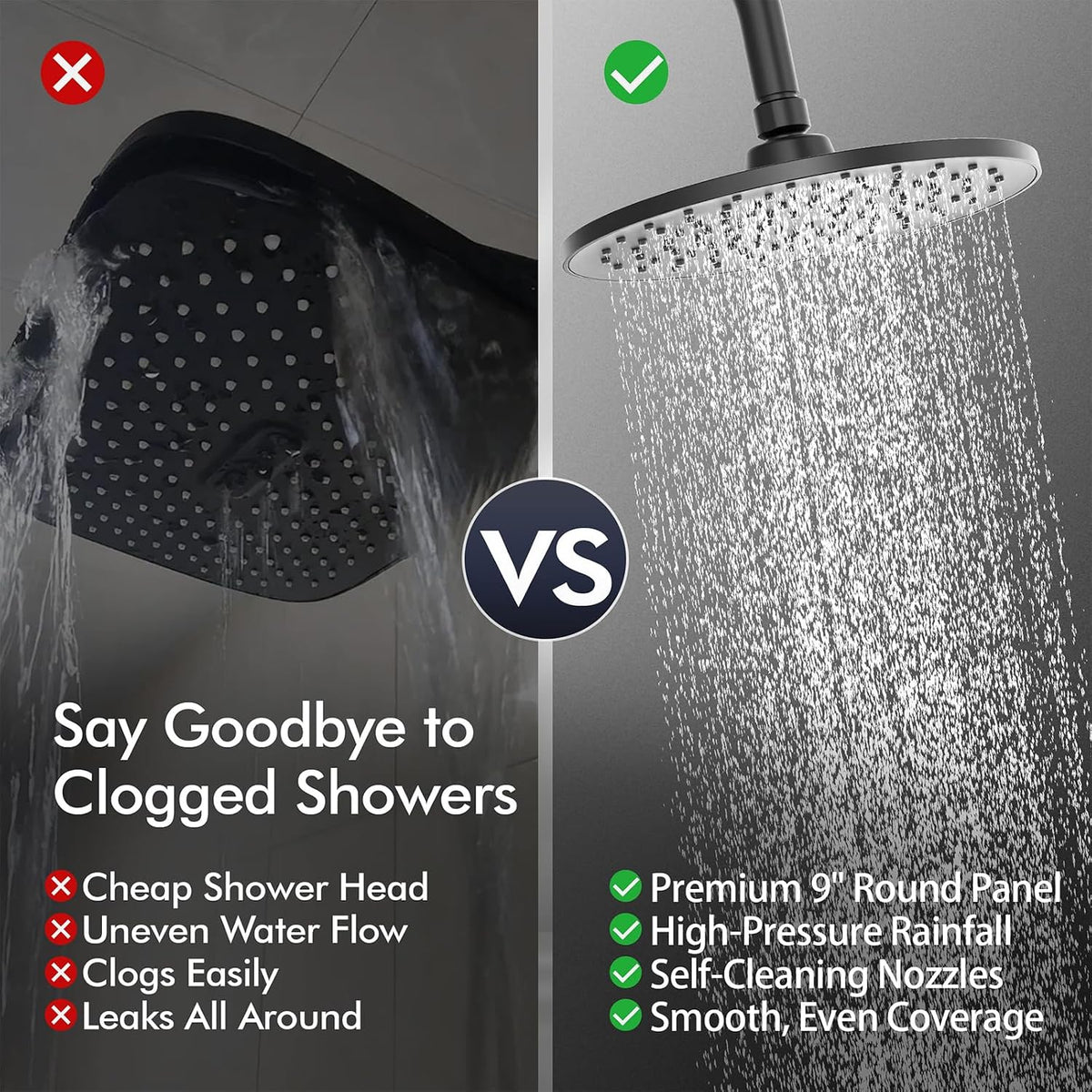 Ensemble de douche à effet pluie Homelody sans robinet - Douchette à main à 4 positions - Douche de tête 9 pouces - Hauteur 101,4 cm - Acier inoxydable - Noir mat