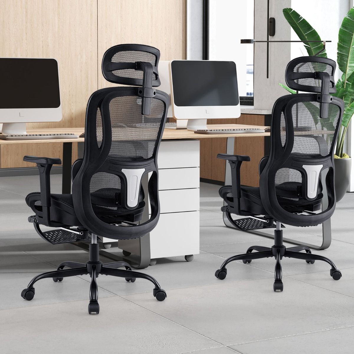 Chaise de bureau ergonomique Coast - soutien lombaire et appui-tête réglables - repose-pieds extensible - noir