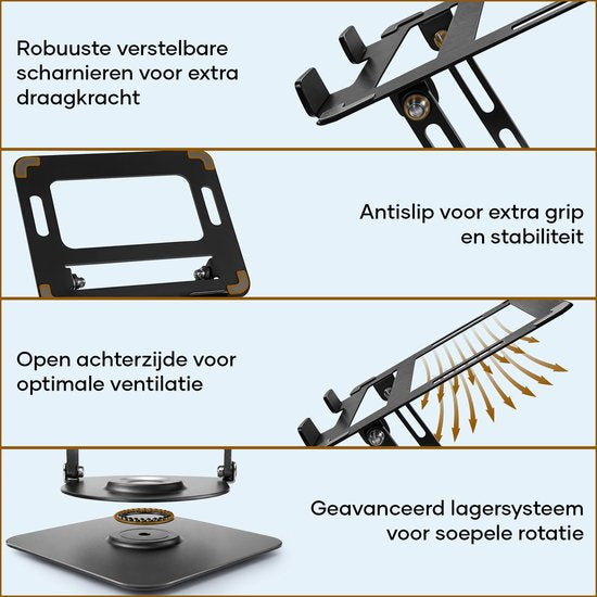 Support pour ordinateur portable Villux ergonomique - Support pour ordinateur portable réglable - Support pour ordinateur portable - Rehausseur pour ordinateur portable - Support pour ordinateur portable pliable - E-book inclus - Tapis de souris inclus