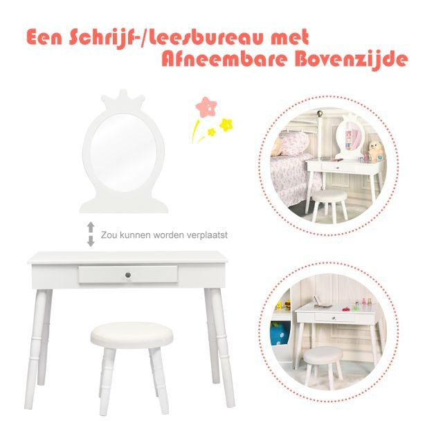 Coast Table de maquillage pour enfants - Avec tiroir - Tabouret inclus - Blanc