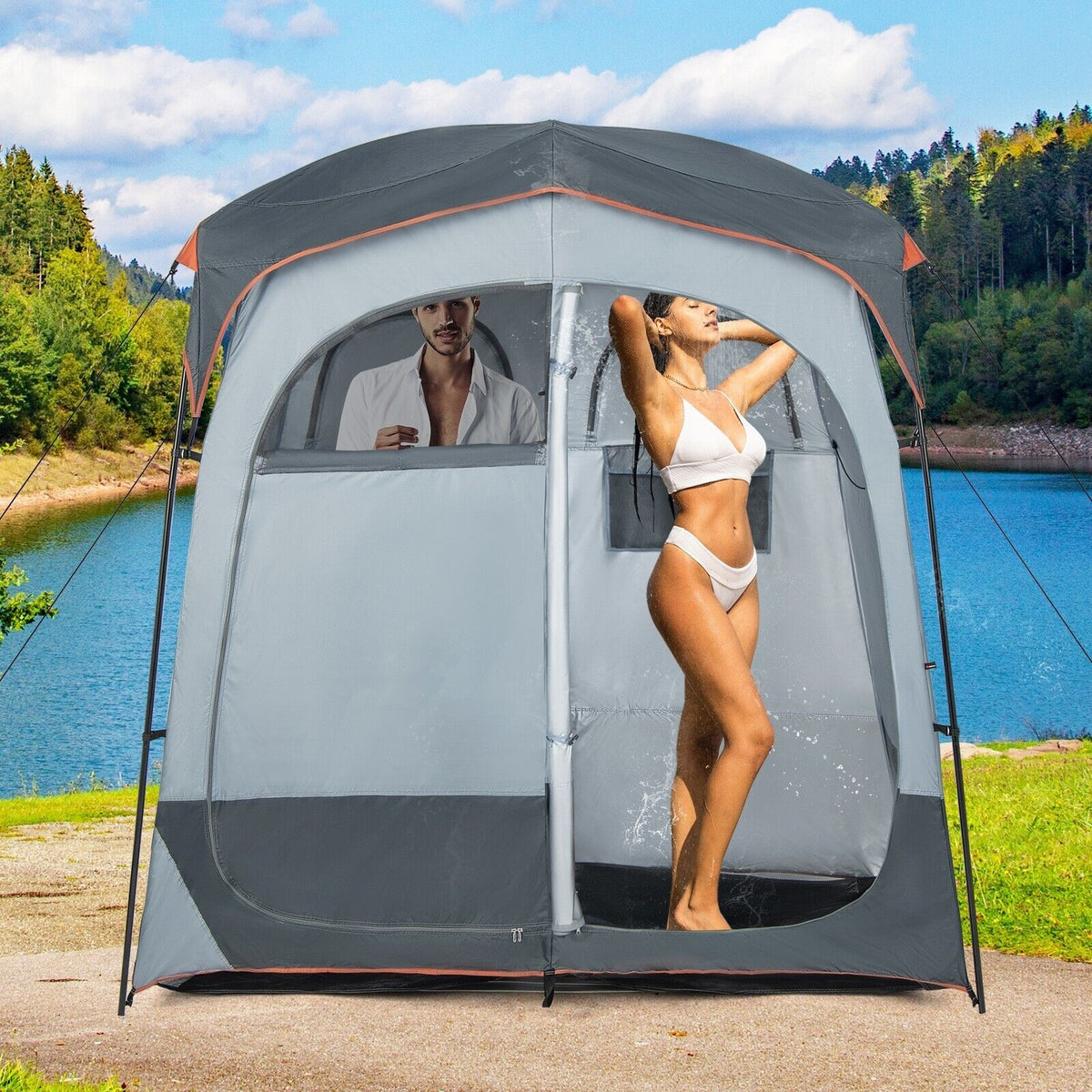 Tente de douche et de change Coast - 2 personnes - 210 x 106 x 210 cm - gris