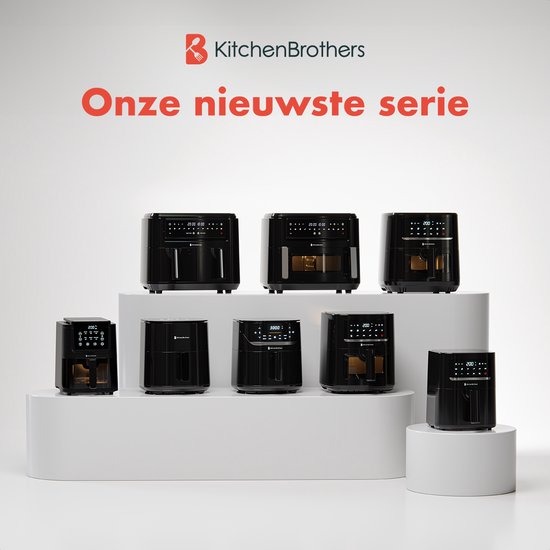 KitchenBrothers Airfryer XL - 5L - 1500W - Friteuse à air chaud - 80ºC à 200ºC - 8 Programmes de cuisson - Noir