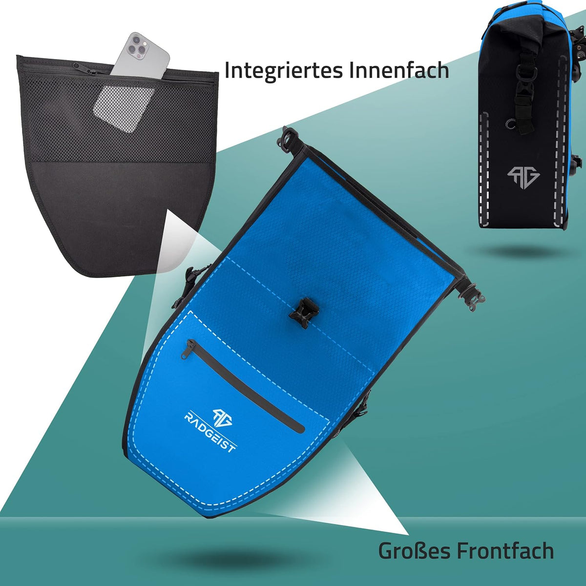 RADGEIST sacoche pour porte-bagages - sacoche pour porte-bagages - sac à bagages sac à bandoulière étanche (bleu 28L, lot de 2)