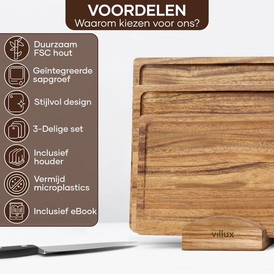Planche à découper Villux - Lot de planches à découper avec support - Planche à découper en bois - Planches à découper - Planche à découper en acacia - Planche à découper en bois - Lot de planches à découper - Planche à tapas - Planche à apéritif - Planch