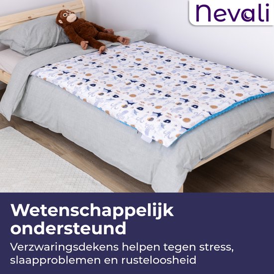 Housse de couette lestée Nevali pour enfant - Housse de couette pour enfants 100 x 150 cm - 4 saisons - Bleu Minky à pois - Couette en polaire pour enfants et bébés