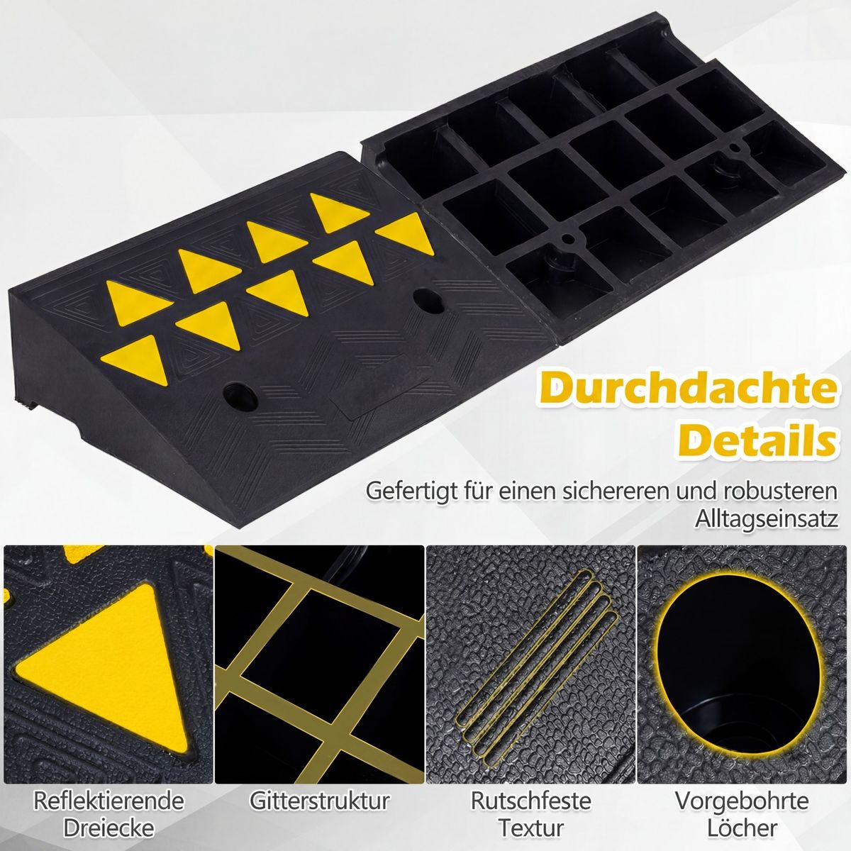 Coast Rampe d'accès, lot de 2 - capacité de charge de 15 tonnes - antidérapante - noir/jaune - 48 x 33 x 13 cm