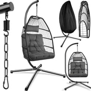 tectake® - Chaise suspendue de luxe - chaise pliante et pivotante avec support - coussins épais - pieds antidérapants - housse de protection incluse. Idéal pour le jardin, la terrasse, la chambre - gris foncé