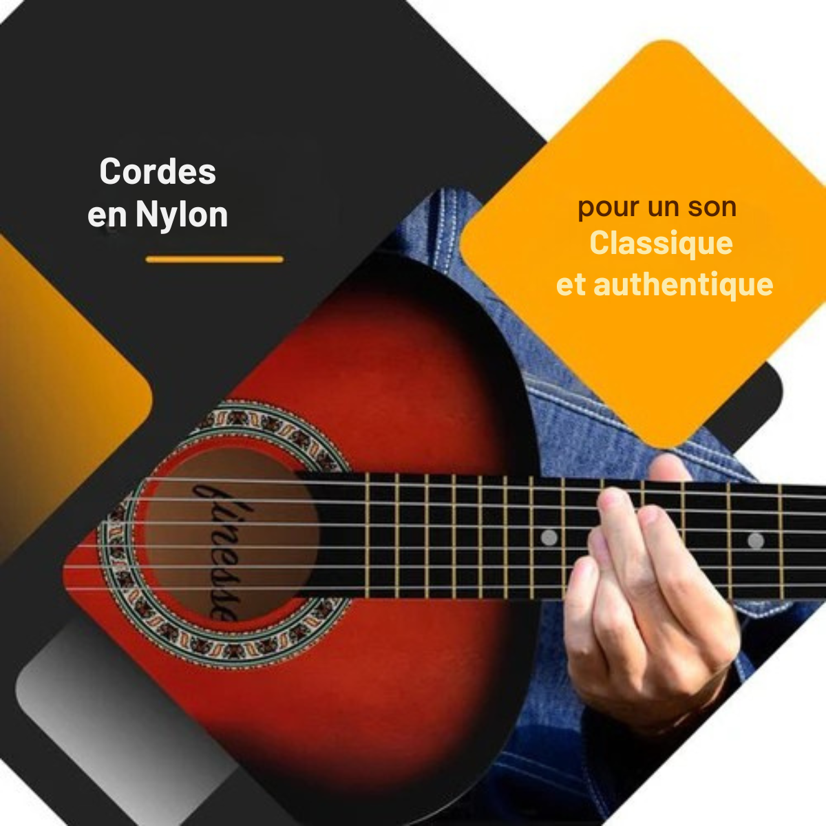 Guitare acoustique – Finesse – set débutant – Guitare classique, enfants et adultes – cordes en Nylon