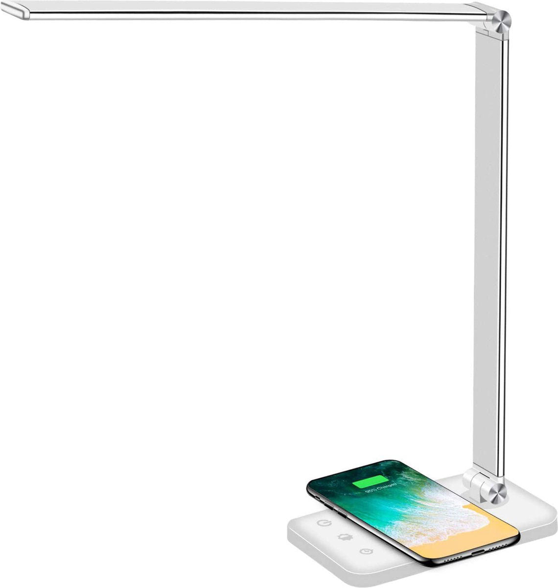 Fuegobird EK009 Lampe de bureau LED - Filaire - Chargement sans fil pour téléphone - Dimmable - Pliable - Smart Touch - Technologie Qi - Blanc