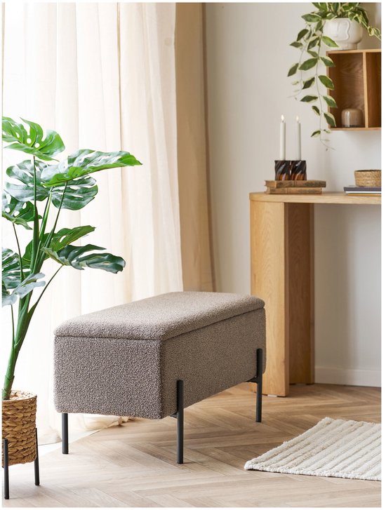 Banc de rangement House Nordic Watford - Tissu bouclé marron - 95 x 43 x 37 cm
