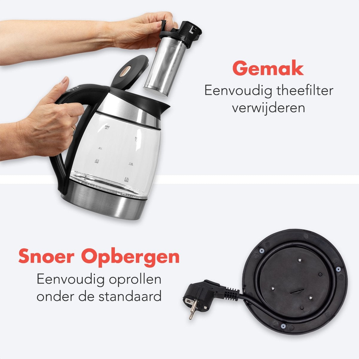 Bouilloire électrique KitchenBrothers - 1,8L - Fonction maintien au chaud - avec filtre à thé - 1,8L - acier inoxydable