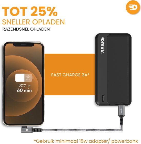 Drivv. Câble USB vers USB C - Crochet - Modèle 2024 - Câble de données et de charge USB C - Charge rapide / Charge rapide - 1 mètre court - Convient à Samsung, iPhone 15 et autres - Gris