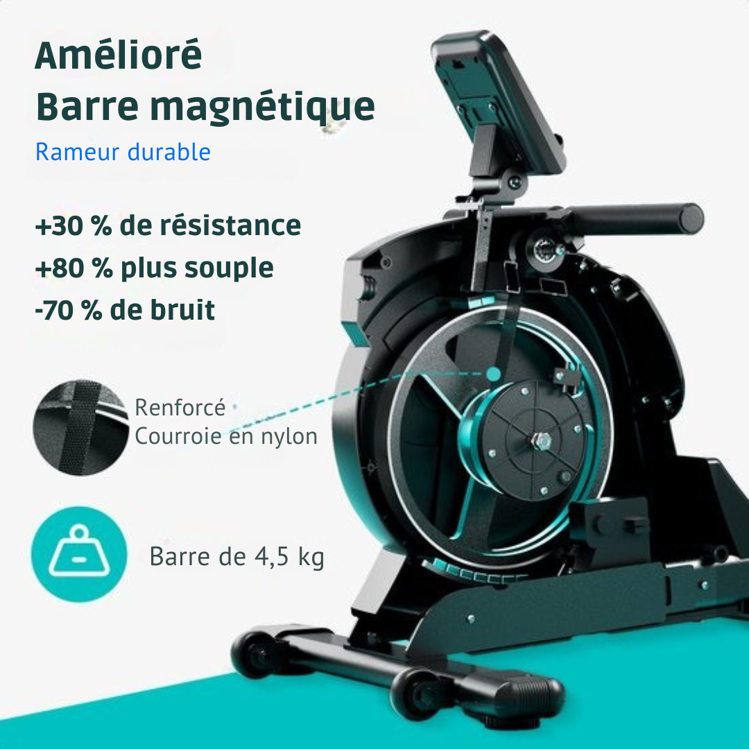 Rameur - FITAGE - 16 niveaux de résistance magnétique - Silencieux 15 dB - Pliable et ergonomique - Noir