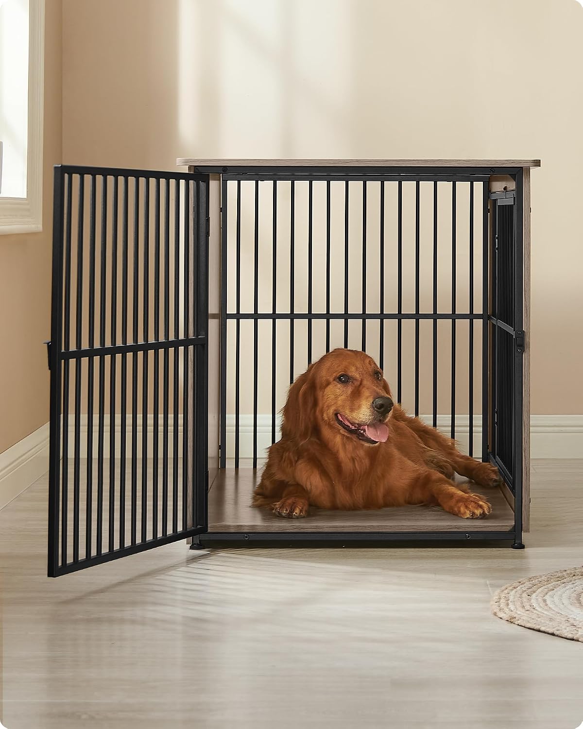 Cage pour chien Feandrea DEGWOOD, style meuble - 110 × 76 × 82 cm - grège/noir