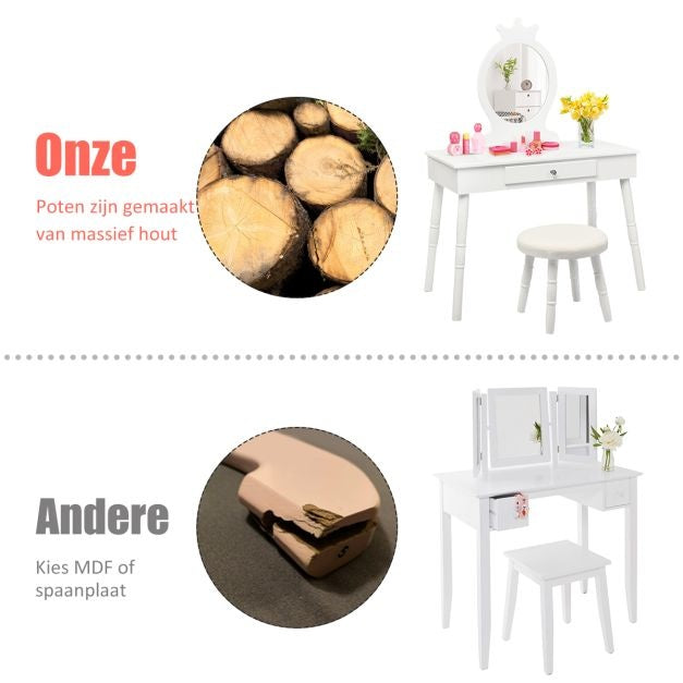 Coast Table de maquillage pour enfants - Avec tiroir - Tabouret inclus - Blanc