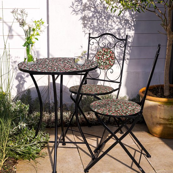 AXI Amélie Ensemble de bistrot Mosaïque Fleurs Rose - Structure métallique avec carreaux en céramique – Ensemble de balcon comprenant 2 chaises et une table
