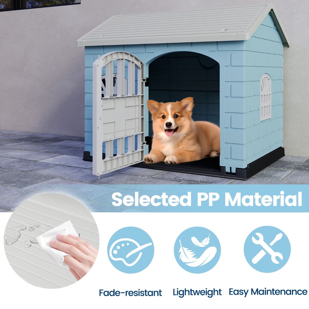 Niche pour chien Coast en plastique - Résistante aux intempéries - Porte verrouillable - Bleue