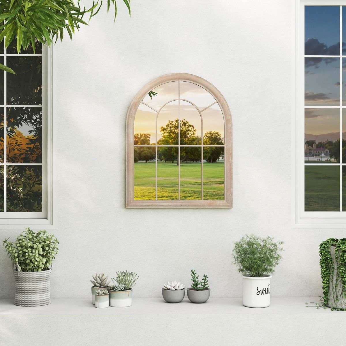 Miroir Coast pour encadrement de fenêtre - miroir mural incurvé - cadre métallique - gris - 88 x 69,5 cm
