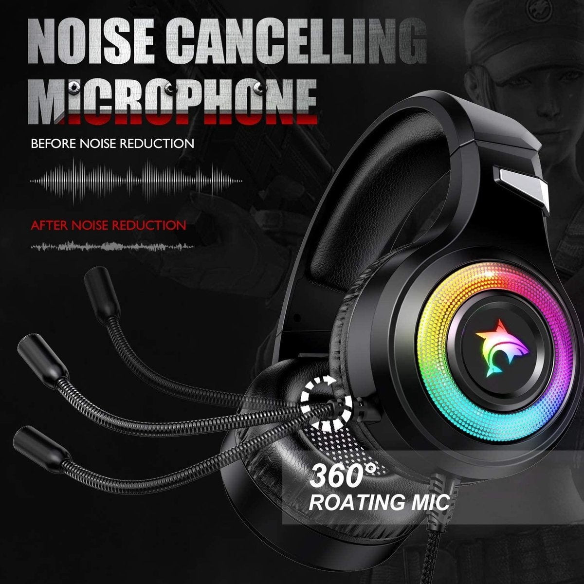J-ANKKA - Casque supra-auriculaire - F2 RGB - Casque de jeu avec micro - Noir