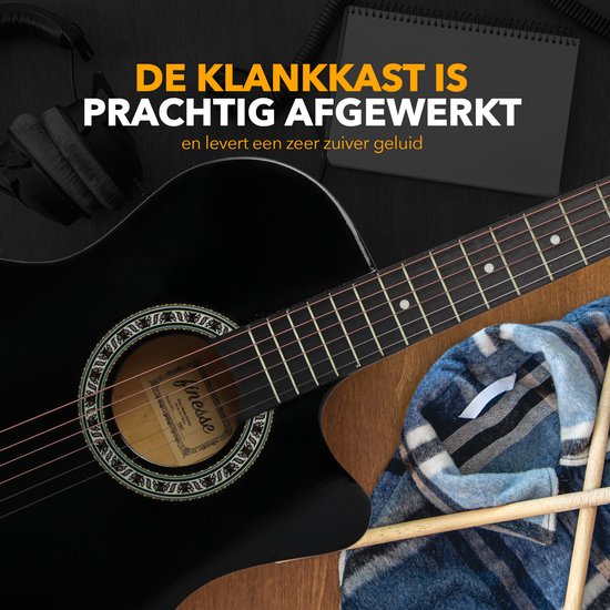 Guitare acoustique Finesse - avec cours vidéo - Guitare western - Guitare pour enfants et adultes - Noir
