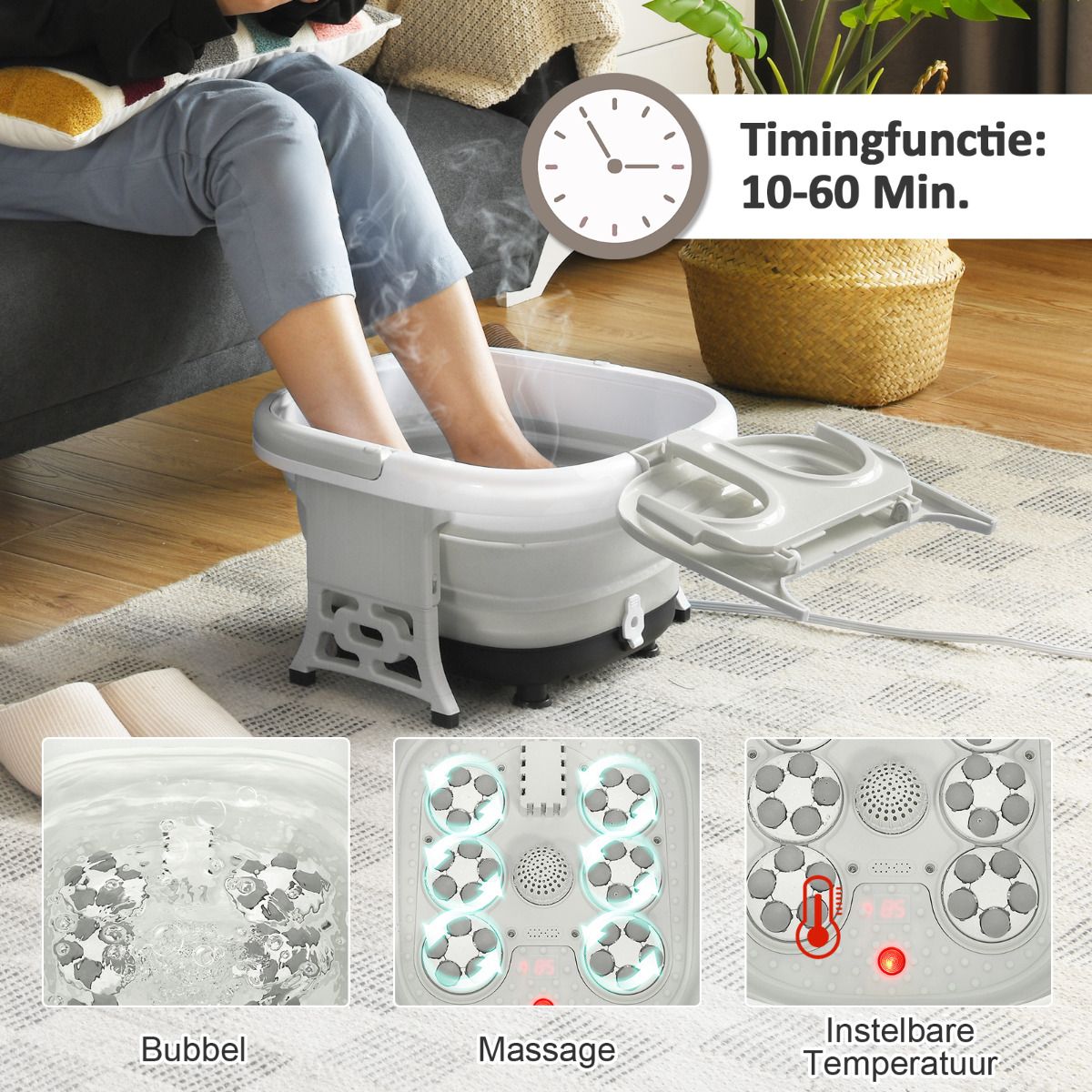 Appareil de massage pour les pieds Coast - Pliable, avec massage à bulles et infrarouge - Chauffage réglable - Gris 42 x 40 x 24 cm