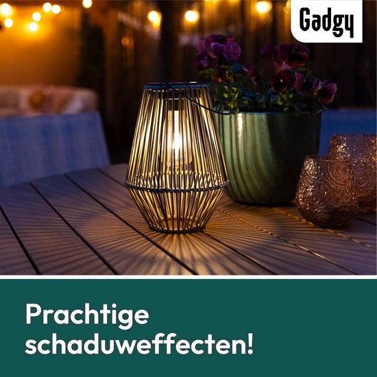 Gadgy Lampe solaire de jardin en rotin beige - Lampe solaire de jardin - Lampe solaire de table avec connexion USB - Lampe d'extérieur - Statue de jardin - Lanterne de jardin avec capteur jour/nuit - Eclairage pour l'extérieur - Lanterne de jardin