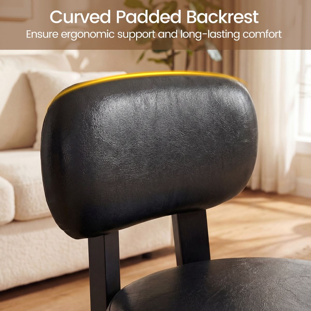Pouf Coast avec dossier - pouf rembourré - simili cuir - noir - lot de 2