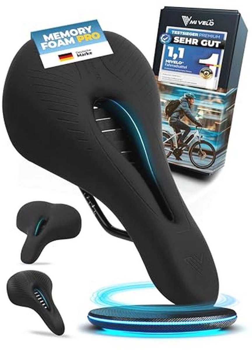 Selle de vélo MIVELO Comfort Pro pour femmes et hommes – Mousse à mémoire de forme ergonomique – Noir