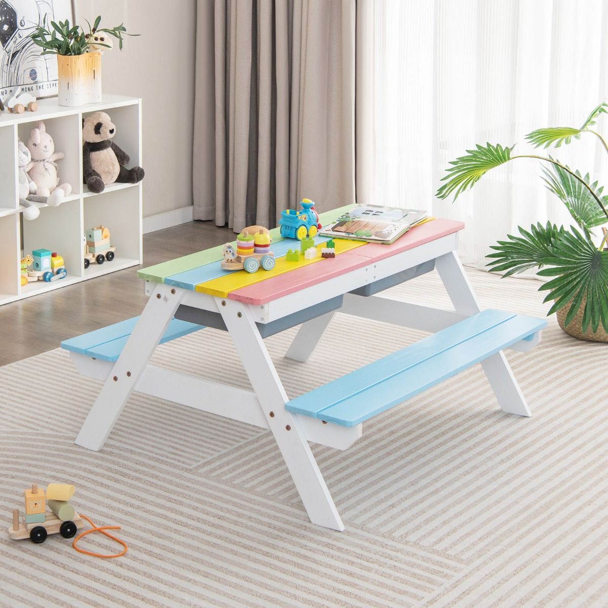 Ensemble de table de pique-nique pour enfants Coast 3-en-1 - avec parasol et bancs - multicolore