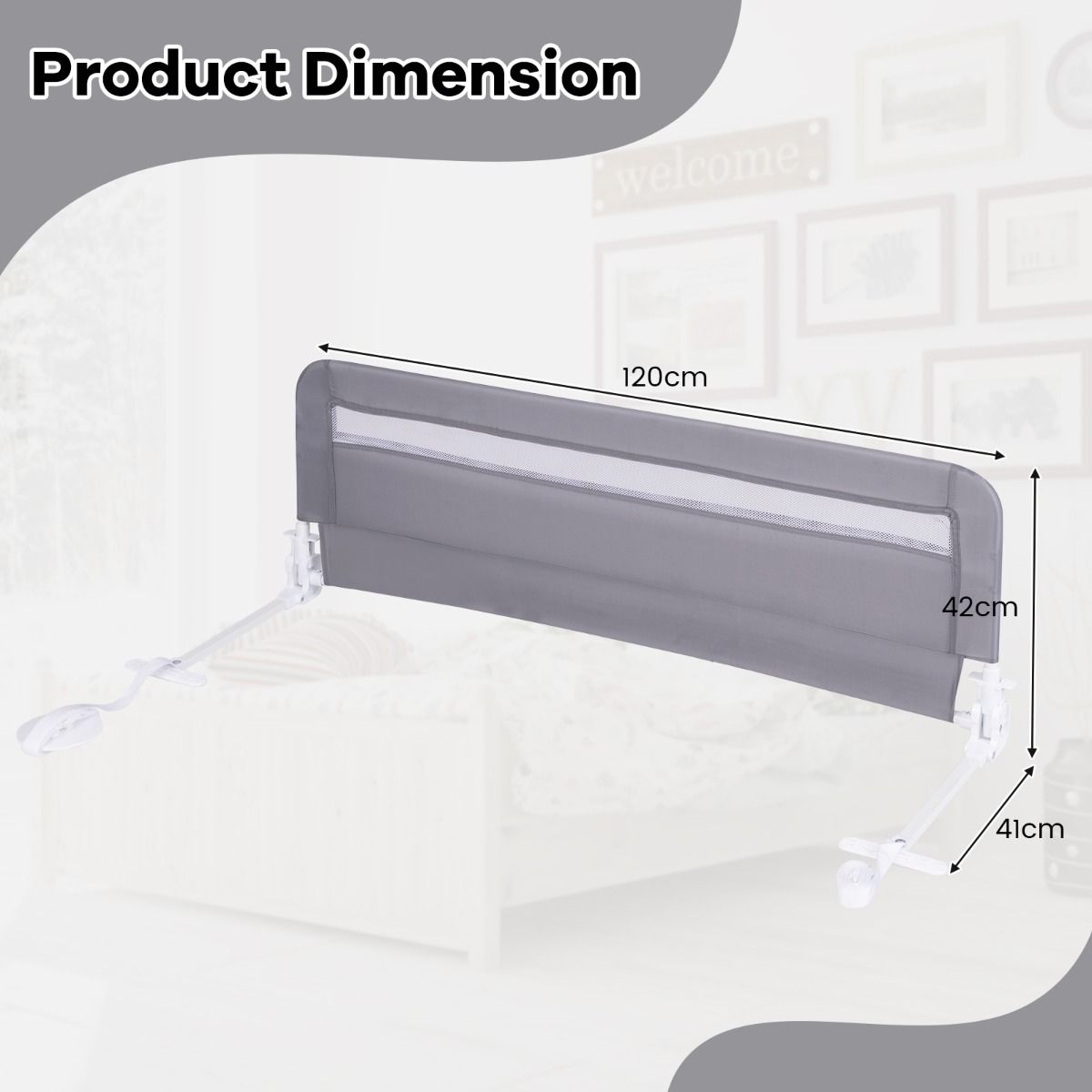 Barrière de lit Coast pour tout-petits - modèle pliable - housse amovible et lavable - gris - 120 cm