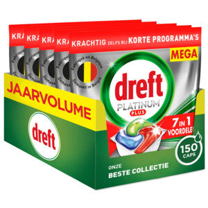 Tablettes pour lave-vaisselle Dreft Platinum Plus All In One – Technologie anti-ternissure – Avec fonction sel et brillant de rinçage
