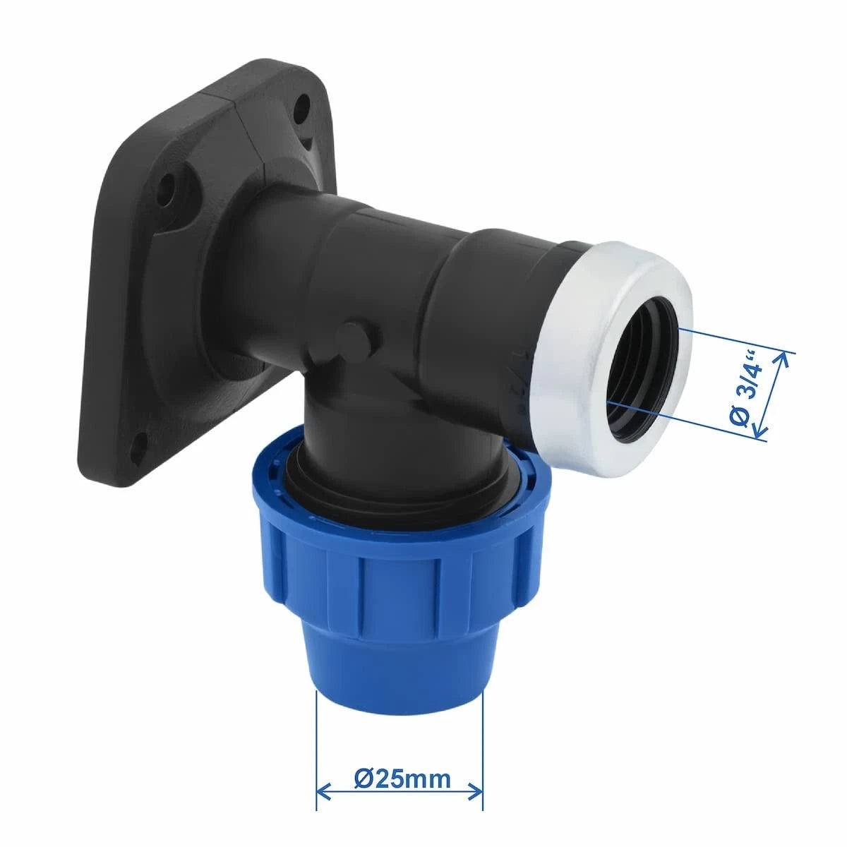 SmartProduct Raccord de compression d'angle mural 25 mm, lot de 2 – Noir et bleu – PP