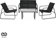 Infinity Goods Tuinset - Loungeset - Tuinmeubelen - Tuinbank - Tuinstoelen - Tuintafel - Glazen blad - 4 Persoons - Zwart/Antraciet