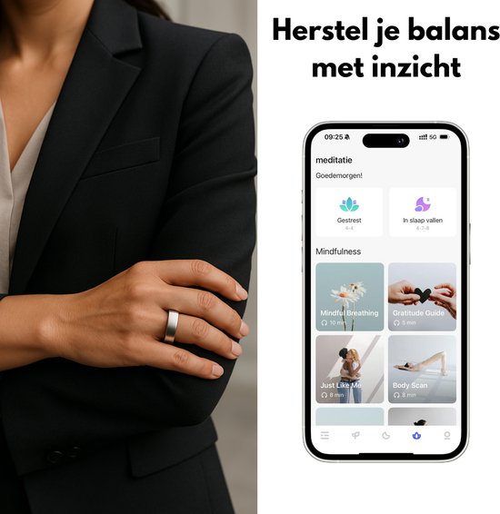 Focus® S2 Smart Ring - Argent - Taille 11 - AI Coach - Fréquence cardiaque - Cycle menstruel - Moniteur de sommeil - Score de récupération - Smart Ring - Performance sportive - Podomètre - Étanchéité IP68 - Mesure O2 - Femmes - Hommes - Wearables - Boîtie