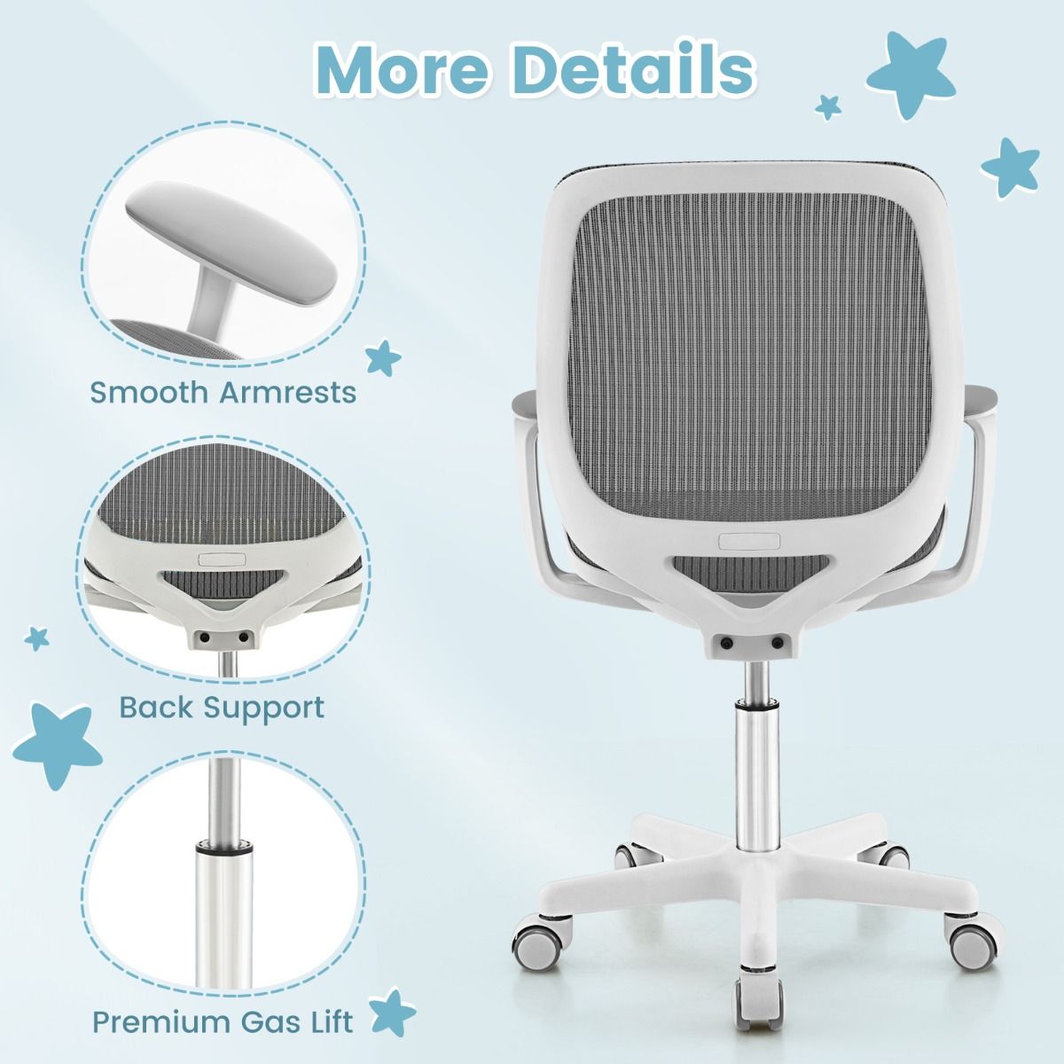 Chaise de bureau pour enfant Coast - réglable en hauteur - conception ergonomique - grise