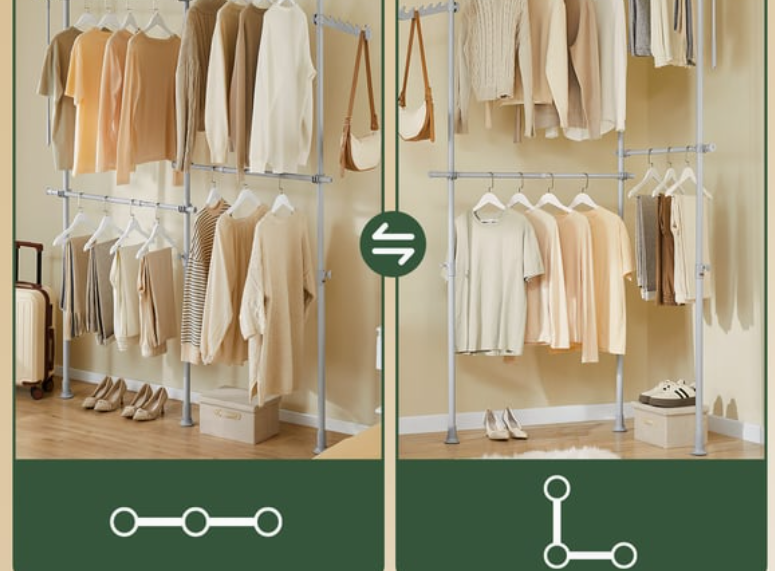 Tringle à vêtements télescopique SoBuy - Gris - L124-226 x P27 x H200-295 cm - Réglable, 4 barres de suspension