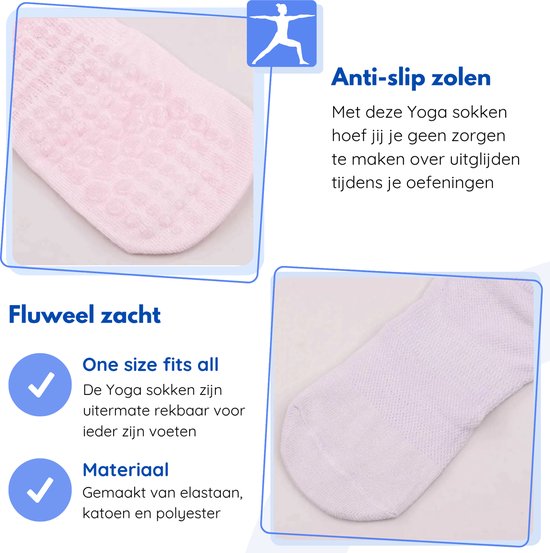 Hilvard Chaussettes de Yoga - Chaussettes de Pilates - Chaussettes de cheville - 3 Paires - Lilas - Chaussettes antidérapantes - Taille unique