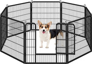 Enclos pliable pour chiens et chiots Yaheetech, 8 éléments, avec porte et piquets de fixation, hauteur 80 cm – Noir – Métal