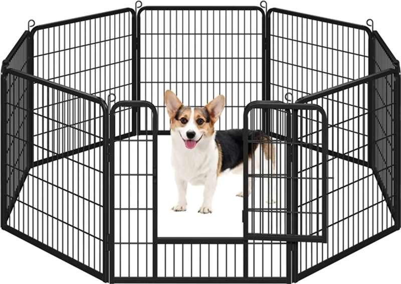 Enclos pliable pour chiens et chiots Yaheetech, 8 éléments, avec porte et piquets de fixation, hauteur 80 cm – Noir – Métal