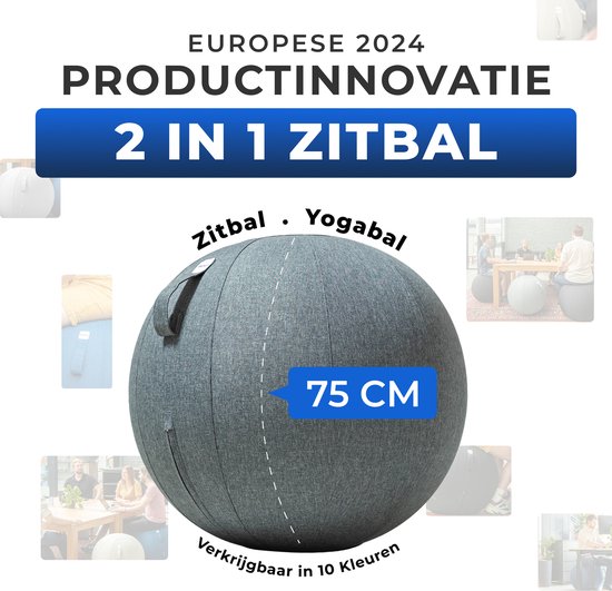 Ballon de siège Backerz 75 cm - Ballons de siège avec housse en lin - Siège de bureau ergonomique pour le bureau et la maison - Ballon de yoga de luxe - Anthracite 2