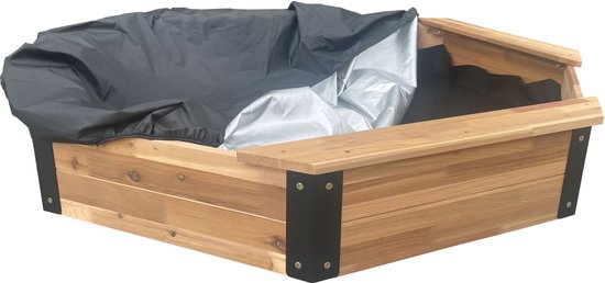 Bac à sable AXI Onno XXL 200 x 200 x 23 cm, couleur marron/anthracite – Avec bancs – Avec housse – Bois de cèdre 100 % certifié FSC – Bac à sable extra-large pour enfants