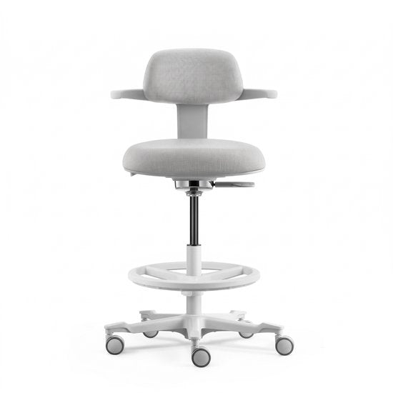 Tabouret de travail ergonomique Backerz avec repose-pieds annulaire - Chaises de bureau pour adultes - Entièrement réglable, jusqu'à 120 kg - Chaise de bureau - Chaise de gaming - Blanc