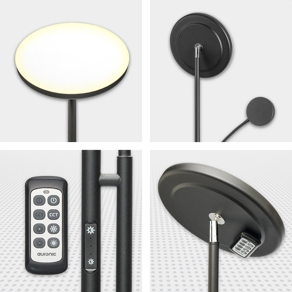 Lampadaire LED moderne Auronic -Lampadaire sur Pied  - 181cm - LED -Super Lumineux -  télécommande - chambre salon - Noir
