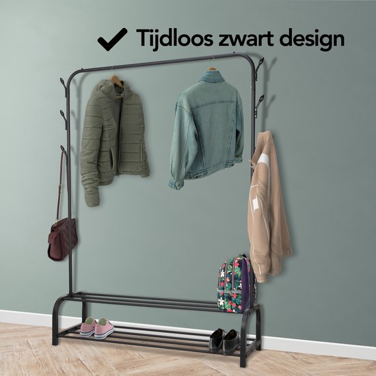 Brixy Rack à vêtements - Rack à penderies - 102x34x152cm - Rack à vêtements et à chaussures - Industriel - Métal - Noir