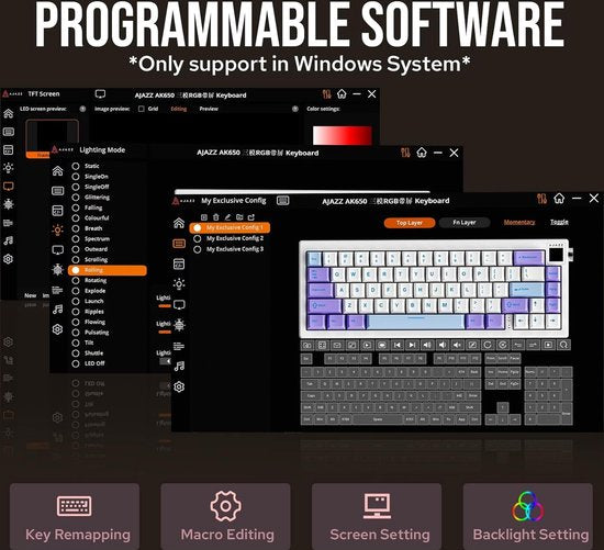 Ajazz AK650 - Clavier gaming sans fil - Mécanique - Gasket - Hot Swap - Tri-mode - QWERTY - 66 touches - Bramen