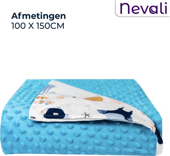 Housse de couette lestée Nevali pour enfant - Housse de couette pour enfants 100 x 150 cm - 4 saisons - Bleu Minky à pois - Couette en polaire pour enfants et bébés